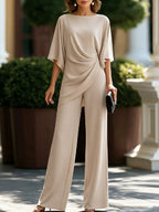 Leona Elegant Wide-Leg Two-Piece Set in Apricot