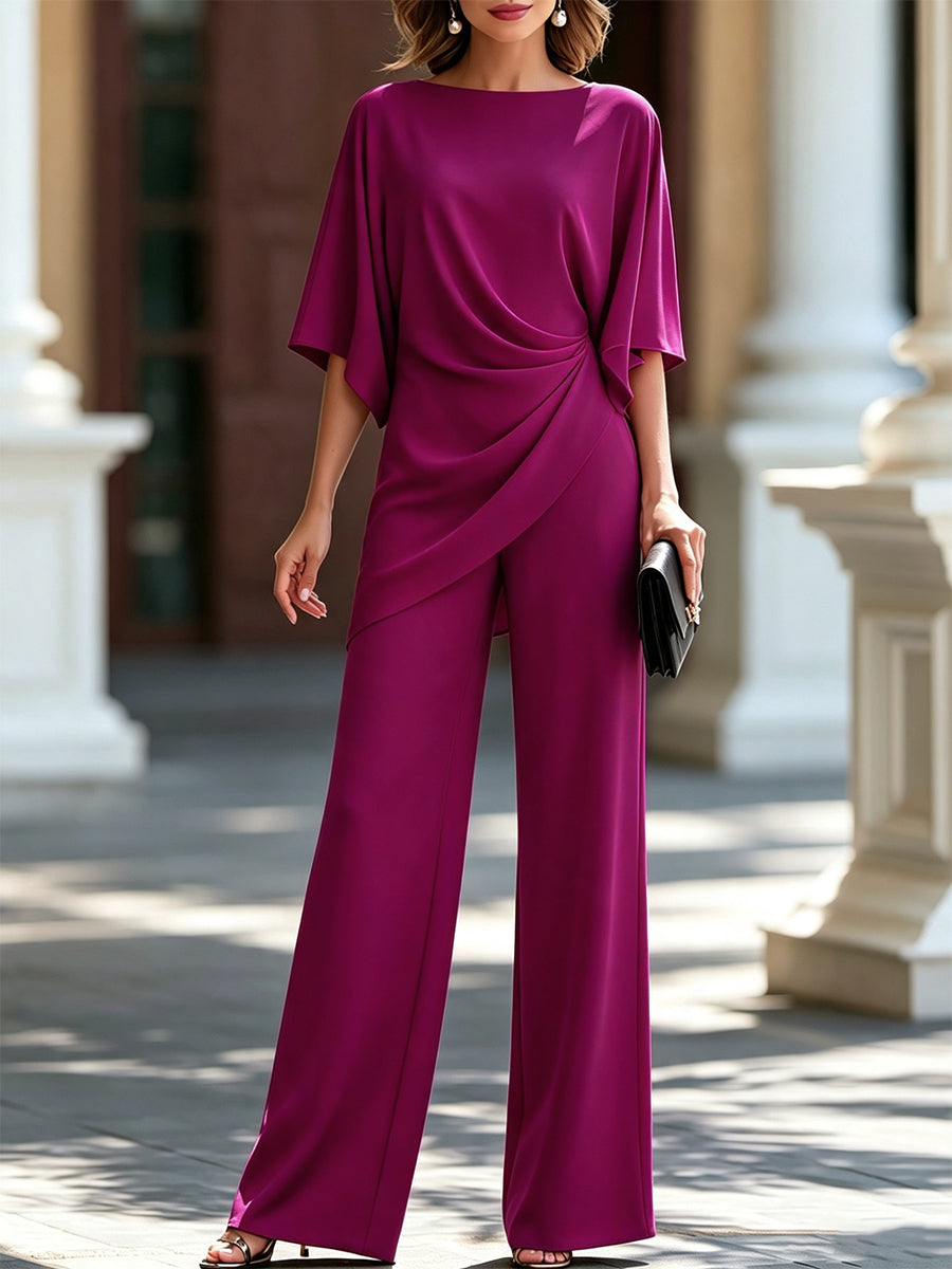Leona Elegant Wide-Leg Two-Piece Set in Fuchsia