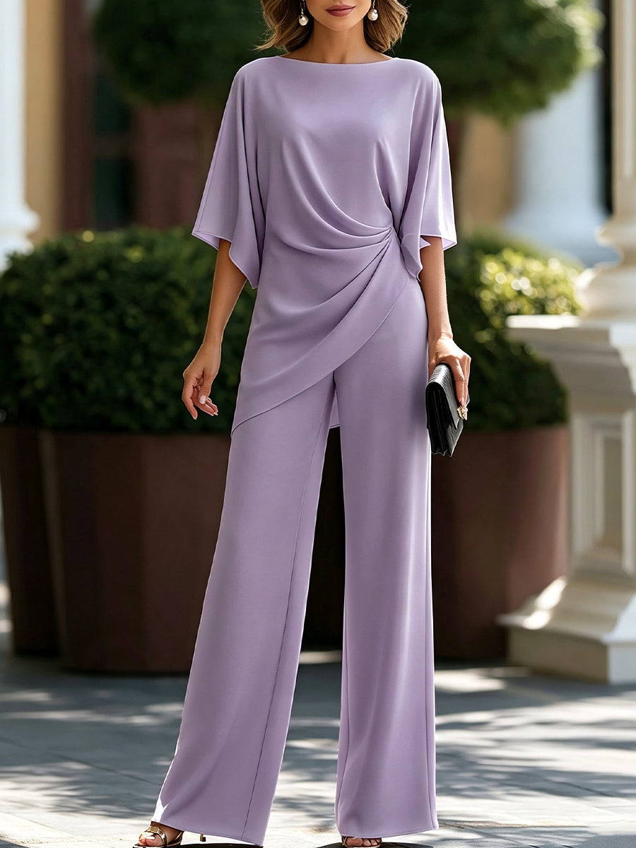 Leona Elegant Wide-Leg Two-Piece Set in Lavender