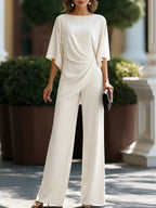 Leona Elegant Wide-Leg Two-Piece Set in Cream