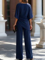Leona Elegant Wide-Leg Two-Piece Set in Navy Blue, side view