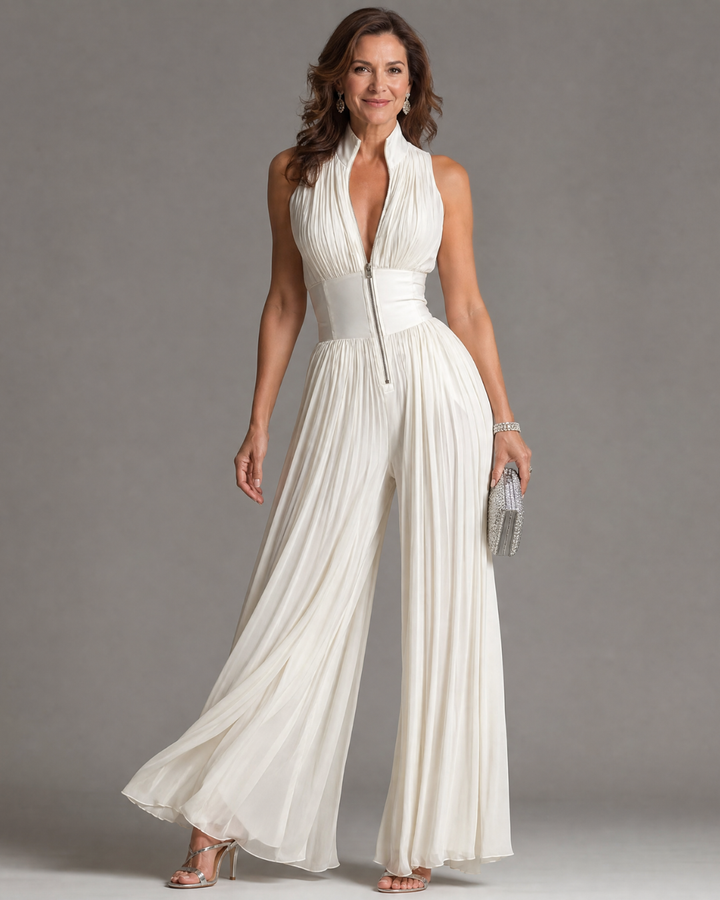 Zakira | Plissierter Halter-Neck Weitbeiniger Jumpsuit
