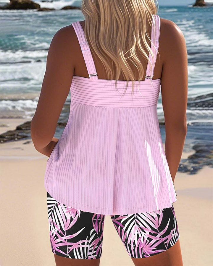 Irene  - Ribbed Tankini Shorts Set