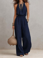 Kaia Effortless Halter Jumpsuit in Navy Blue