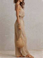 Kaia Effortless Halter Jumpsuit in Khaki, side view