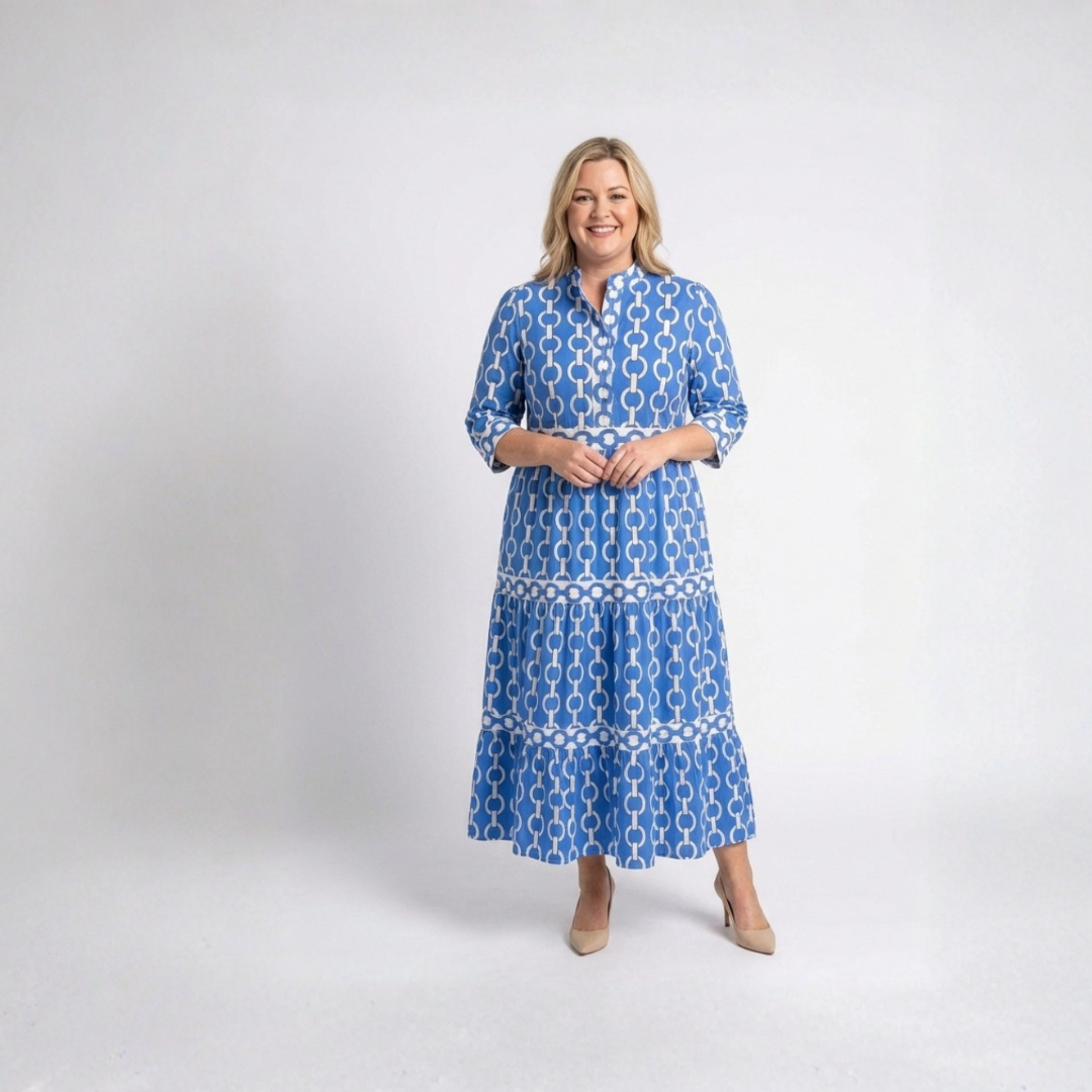 Ysolde | Three Quarter Sleeve Chain Pattern Midi Dress