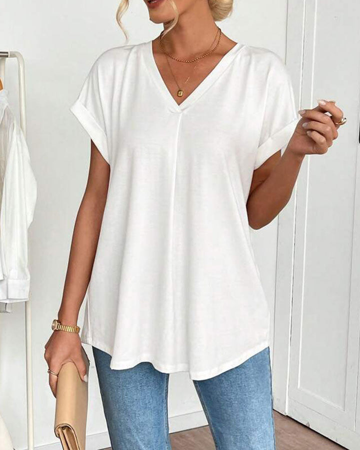 Evelyn | Soft V-Neck Patchwork Top