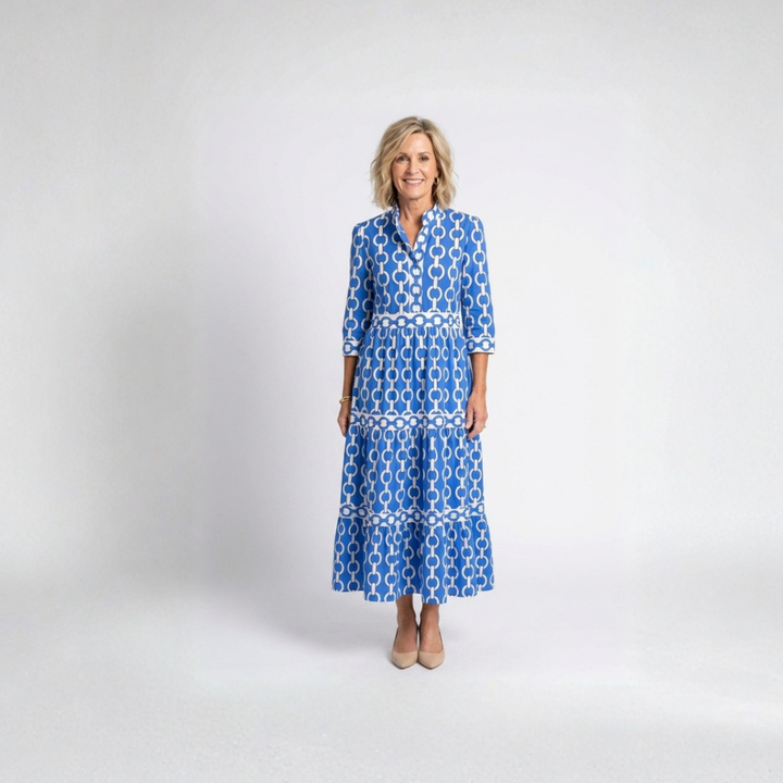 Ysolde | Three Quarter Sleeve Chain Pattern Midi Dress