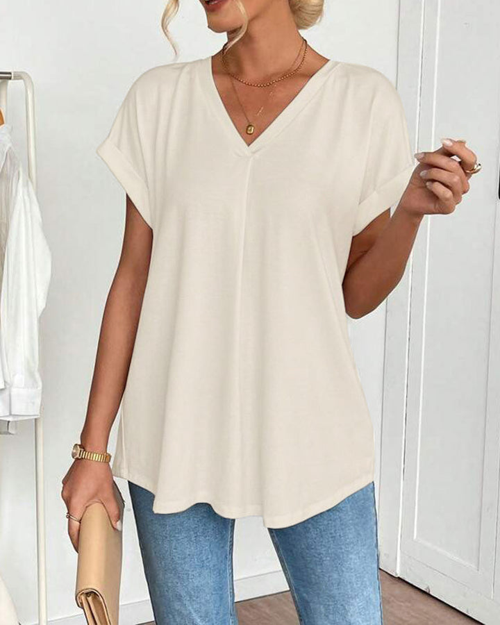 Evelyn | Soft V-Neck Patchwork Top
