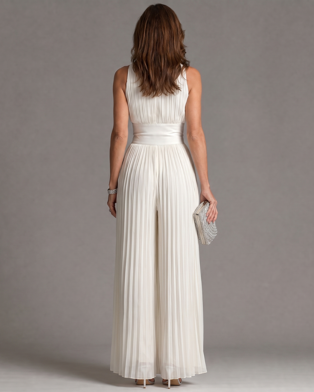 Zakira | Plissierter Halter-Neck Weitbeiniger Jumpsuit