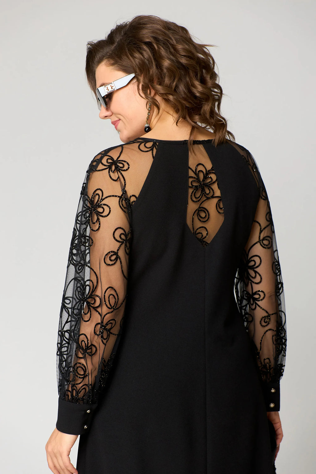 Cosima Lace Sleeve Dress in Black, back detail