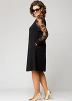 Cosima Lace Sleeve Dress in Black, side profile