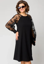 Cosima Lace Sleeve Dress in Black, front