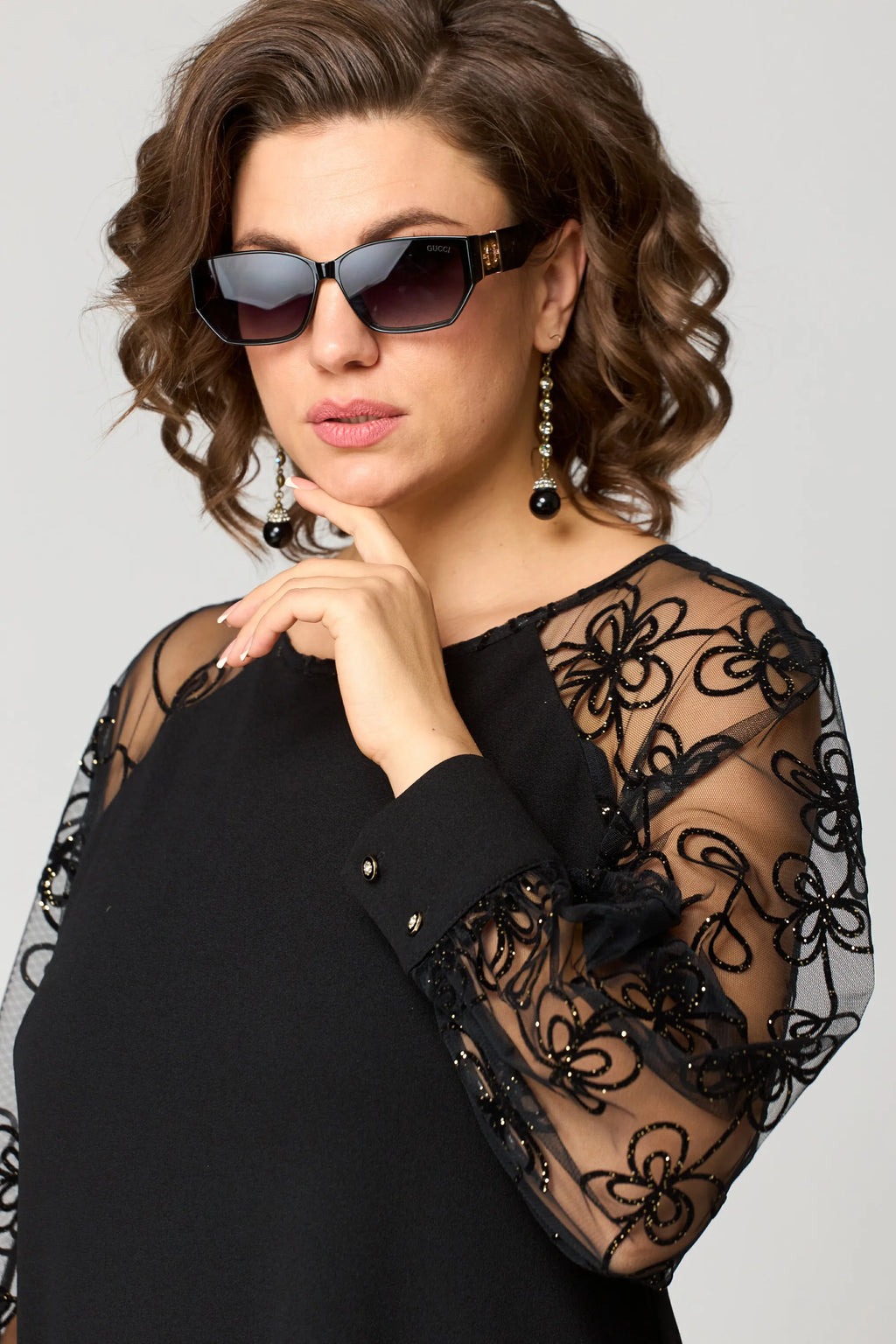 Cosima Lace Sleeve Dress in Black, lace sleeve detail