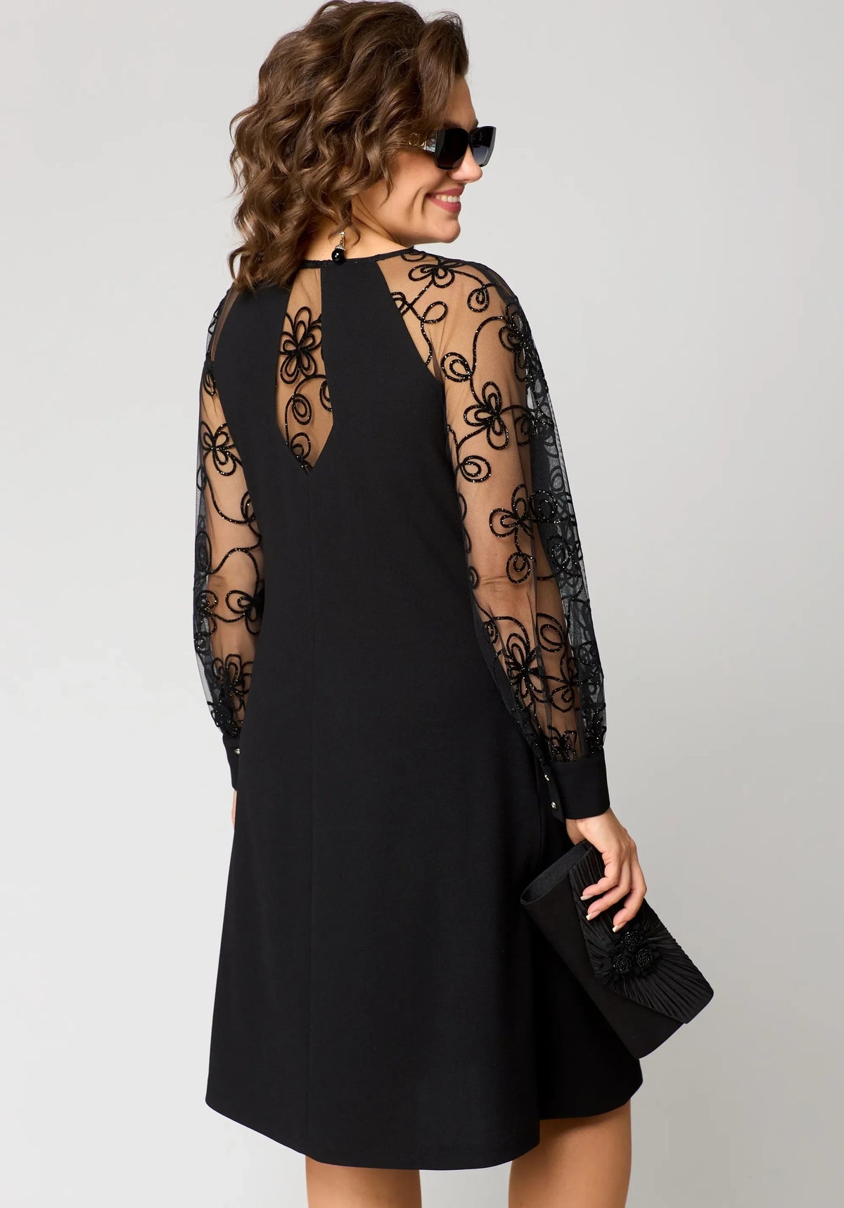 Cosima Lace Sleeve Dress in Black, back view
