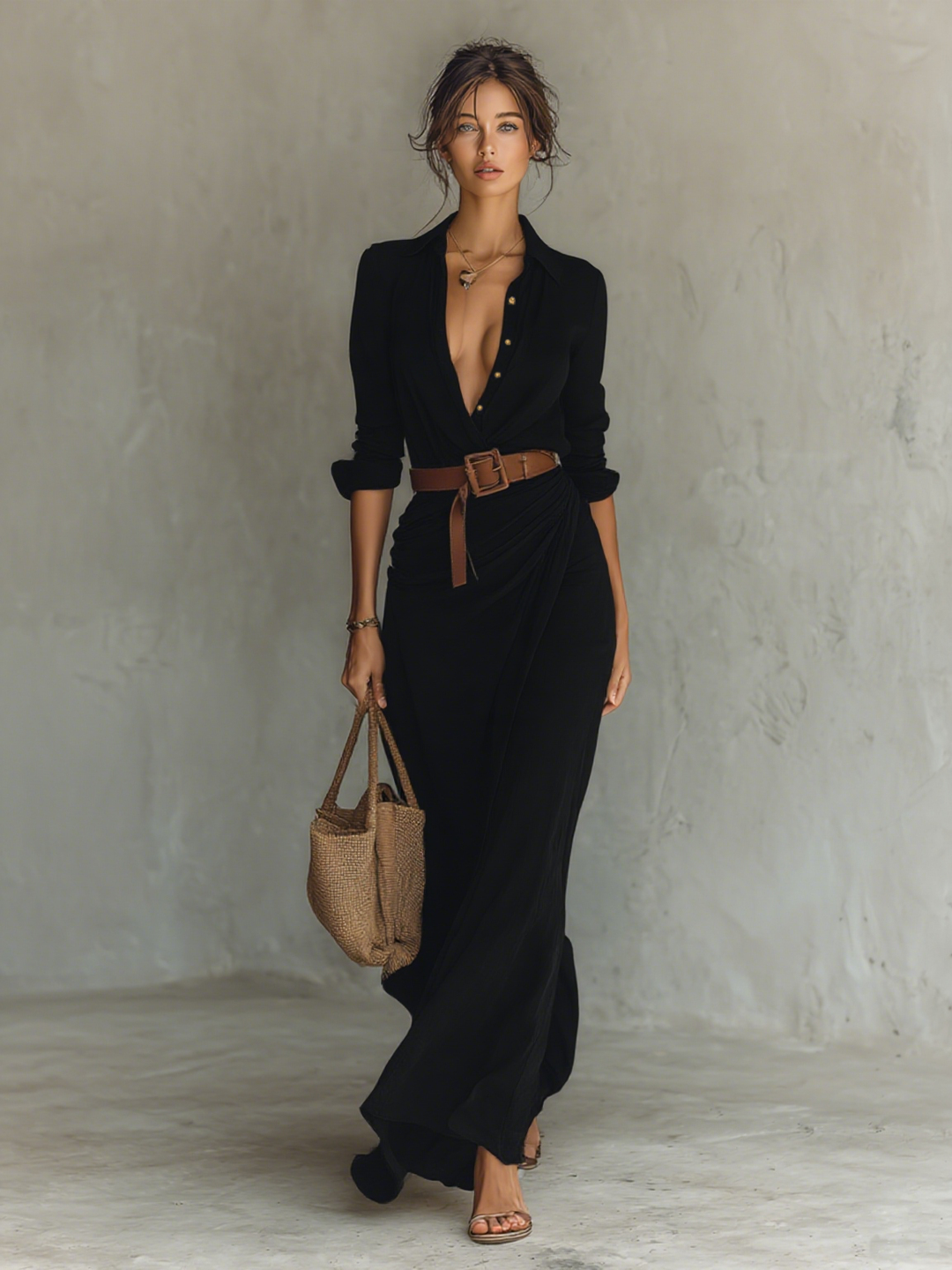 Women’s Maxi Dress with Lapel Collar