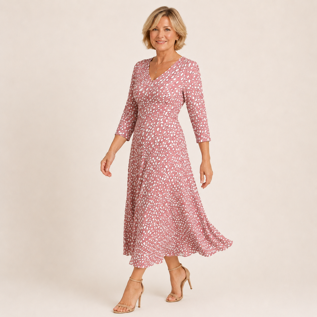 Colette | Elegant Polka Dot Midi Dress with Flattering Cut