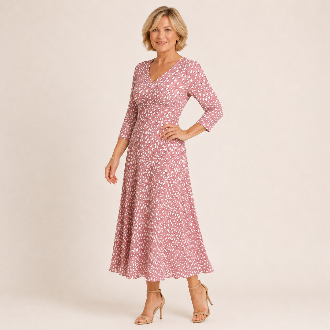 Colette | Elegant Polka Dot Midi Dress with Flattering Cut