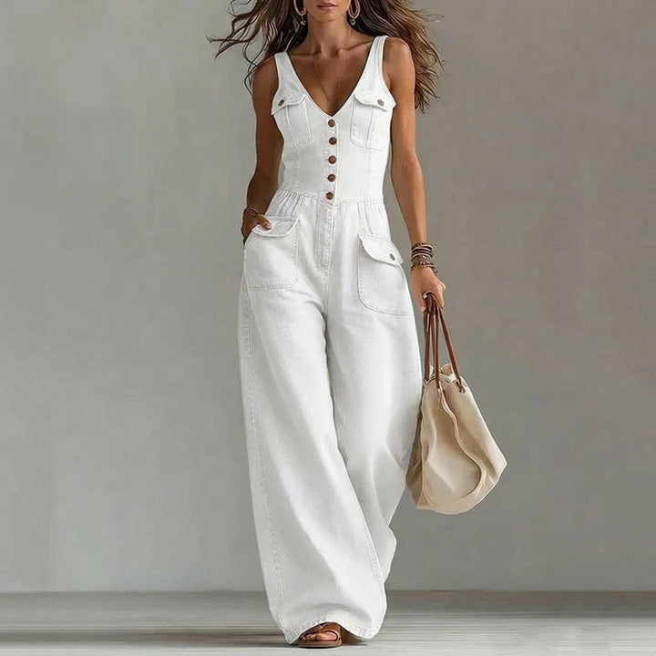 Martina - Sleeveless denim jumpsuit with V-neck