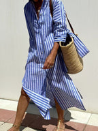 Amara Relaxed Shirt Dress in Blue Stripe