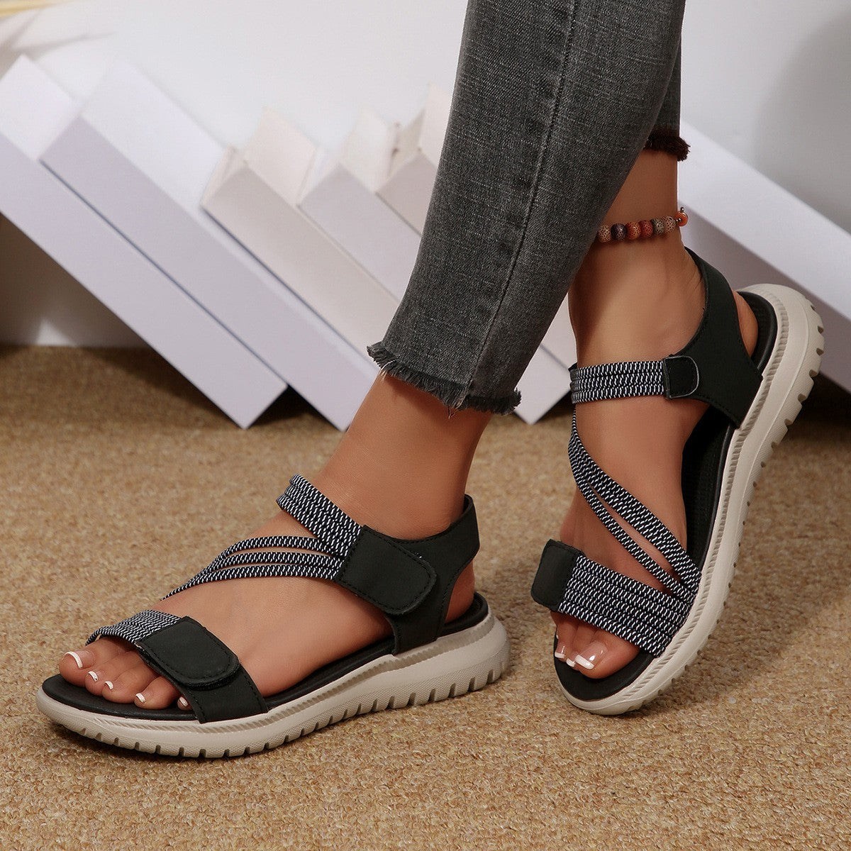 Aura Comfortable Walking Sandals - Black