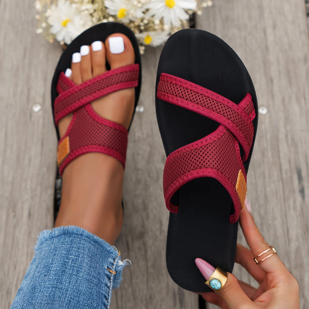 Modieuze en veelzijdige damessandalen in sportstijl, mesh-stof, ademend, comfortabel, huidvriendelijk, geschikt voor binnen- en buitenkleding, platte sandalen