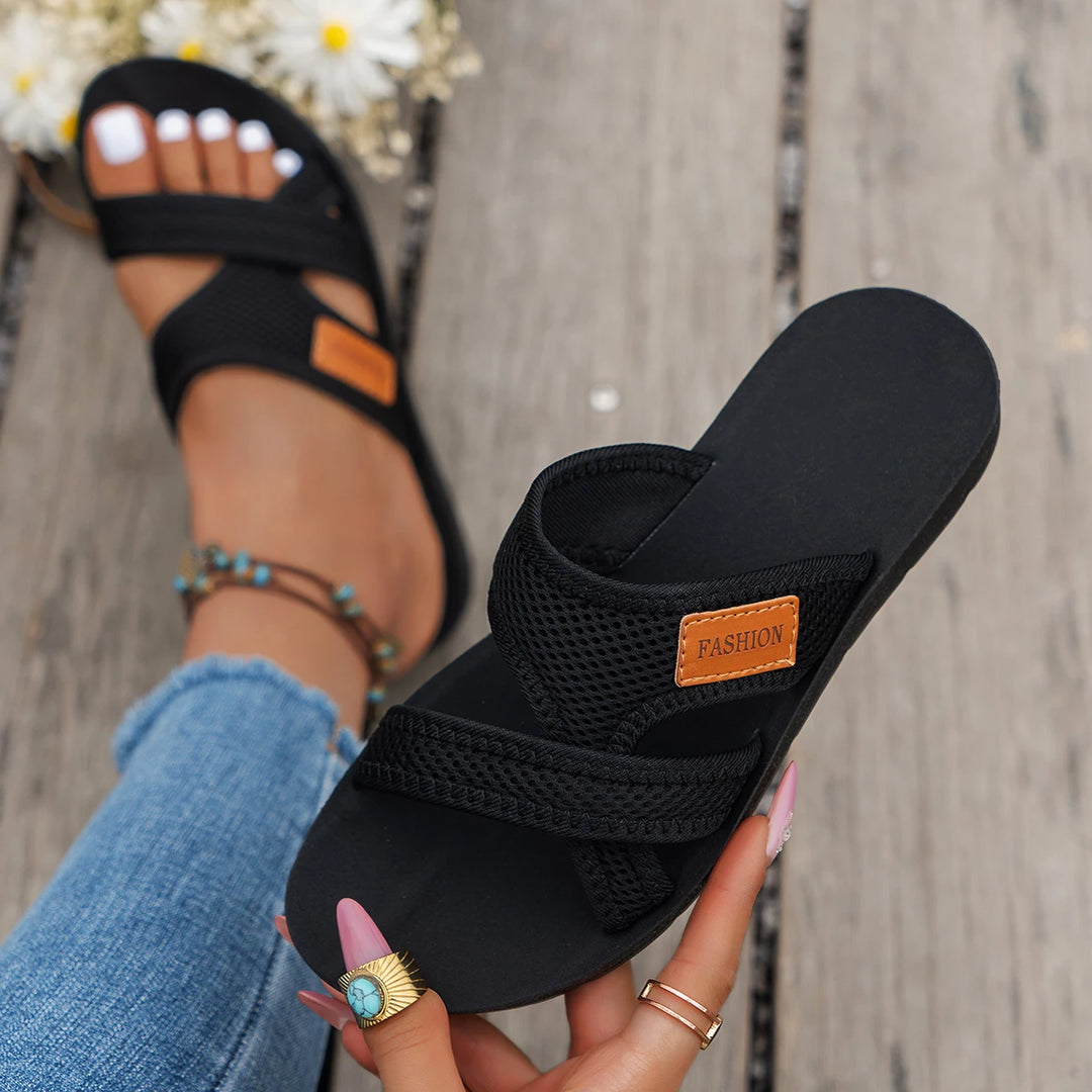 Modieuze en veelzijdige damessandalen in sportstijl, mesh-stof, ademend, comfortabel, huidvriendelijk, geschikt voor binnen- en buitenkleding, platte sandalen