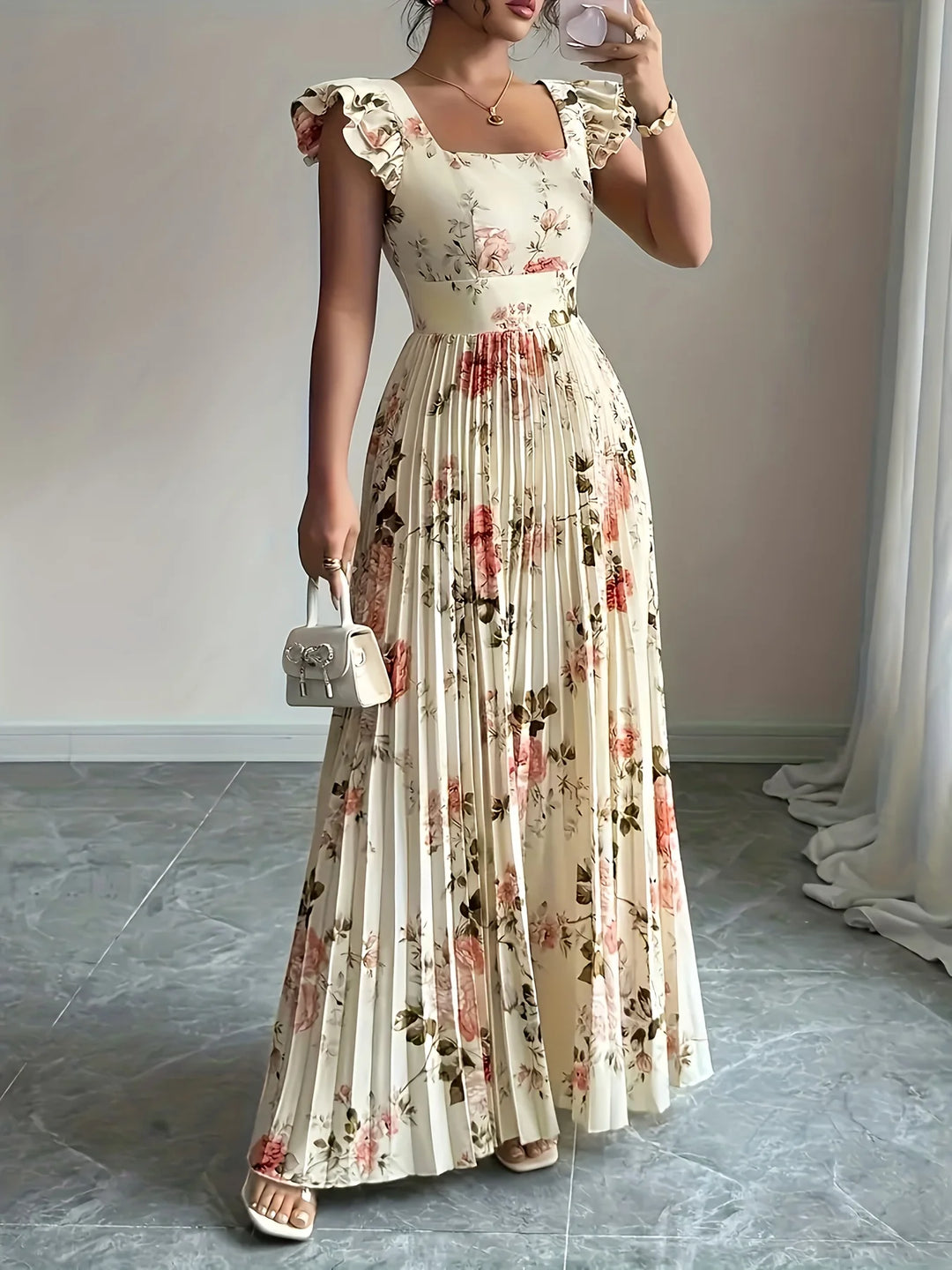 Amelie Pleated Floral Midi Dress