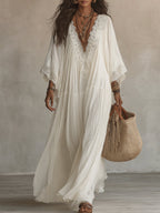 Elodie Flowy Lace Maxi Dress in White