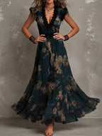 Briar Flowy Tiered Maxi Dress in Black Floral, front view