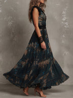Briar Flowy Tiered Maxi Dress in Black Floral, side view