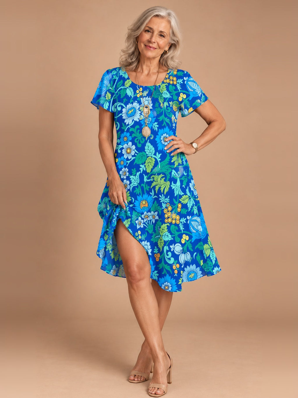 Nora Flowy Midi Dress in Blue Floral