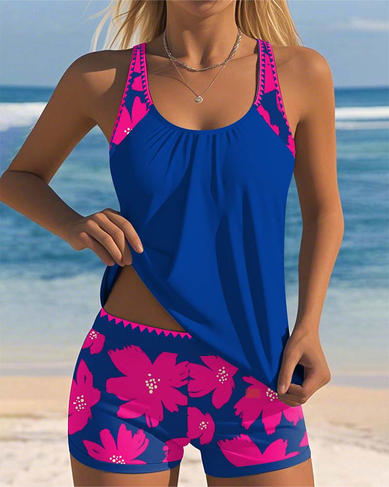 Loretta - U-Neck Sleeveless Printed Tankini