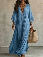 Elodie Flowy Lace Maxi Dress in Blue