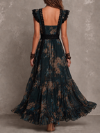Briar Flowy Tiered Maxi Dress in Black Floral, back view