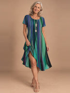 Nora Flowy Midi Dress in Green Purple Stripe