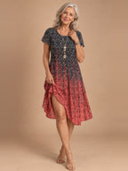 Nora Flowy Midi Dress in Grey Red Ombre