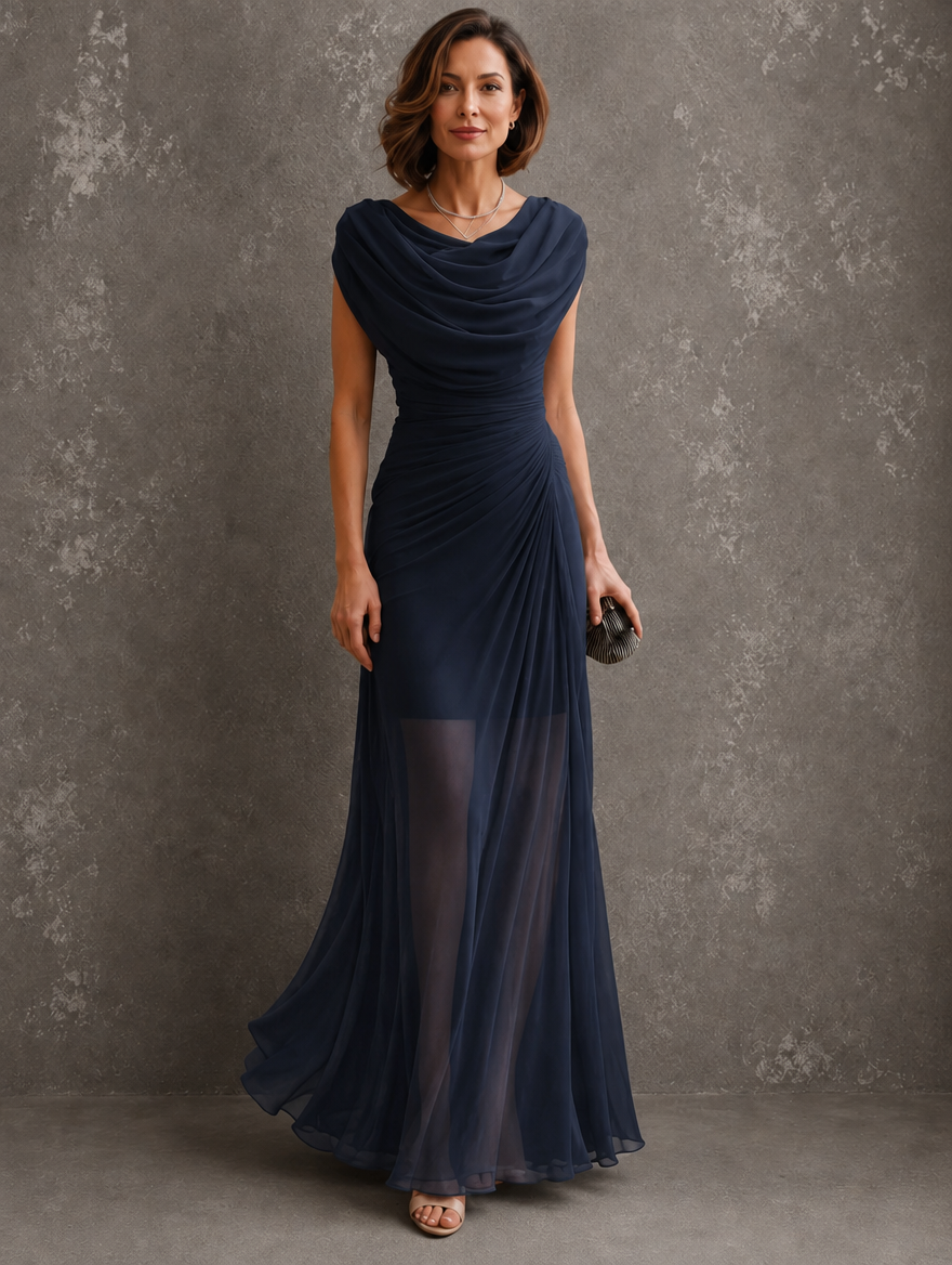Stylish black maxi dress photographed from the back, highlighting the smooth silhouette and floor-length hemline.