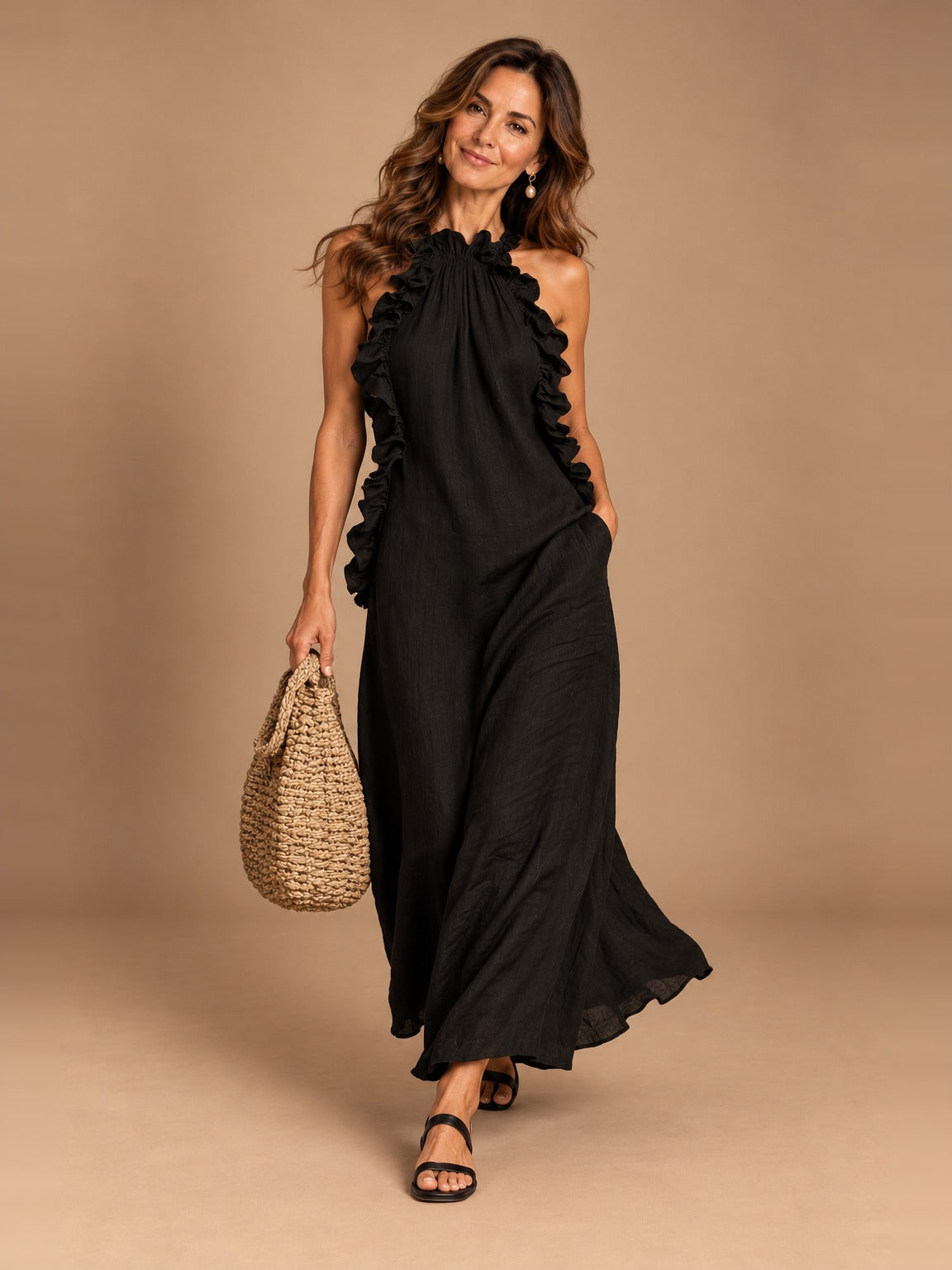 Juniper Flowy Sleeveless Dress in Black
