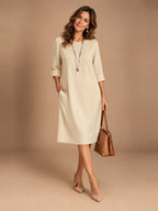 Maeve Comfortable Midi Dress in Apricot