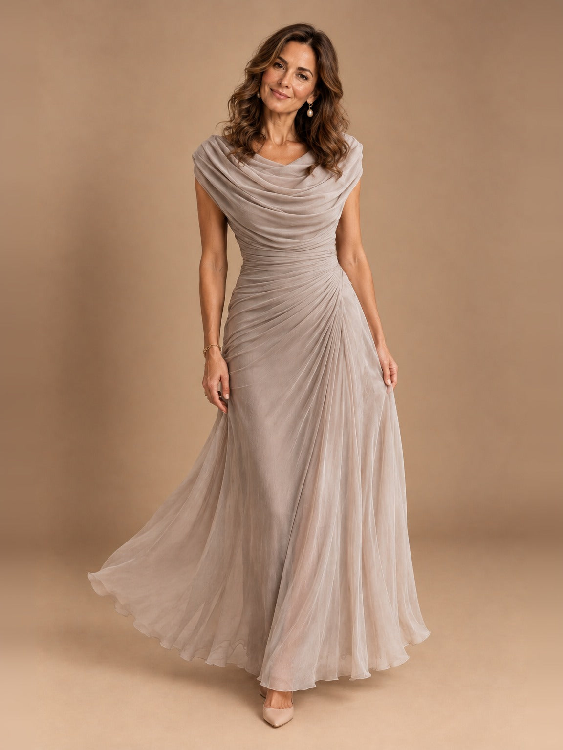 Woman wearing the Noemi Elegant Maxi Dress