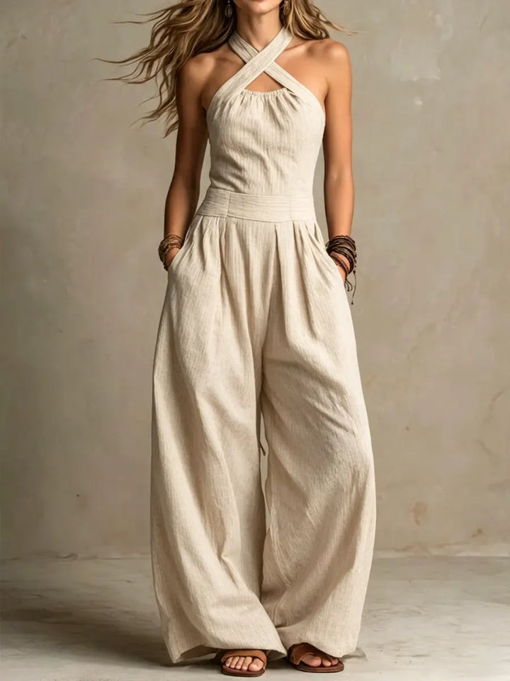 Bianca | Elegante Jumpsuit aus Leinen und Baumwolle mit Kreuz-Ausschnitt