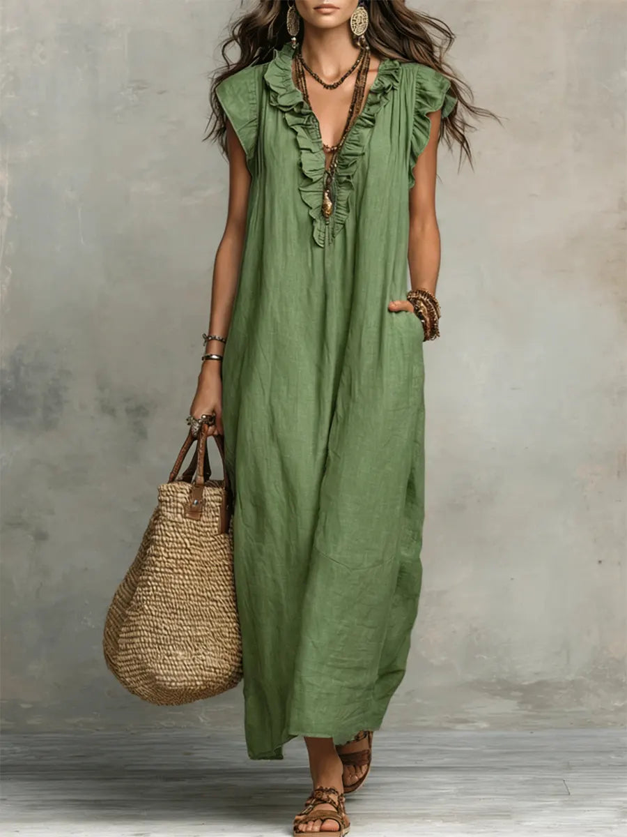Camélia | Bohemian Linen and Cotton Maxi Dress