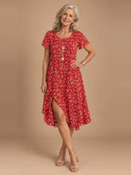 Nora Flowy Midi Dress in Red Floral