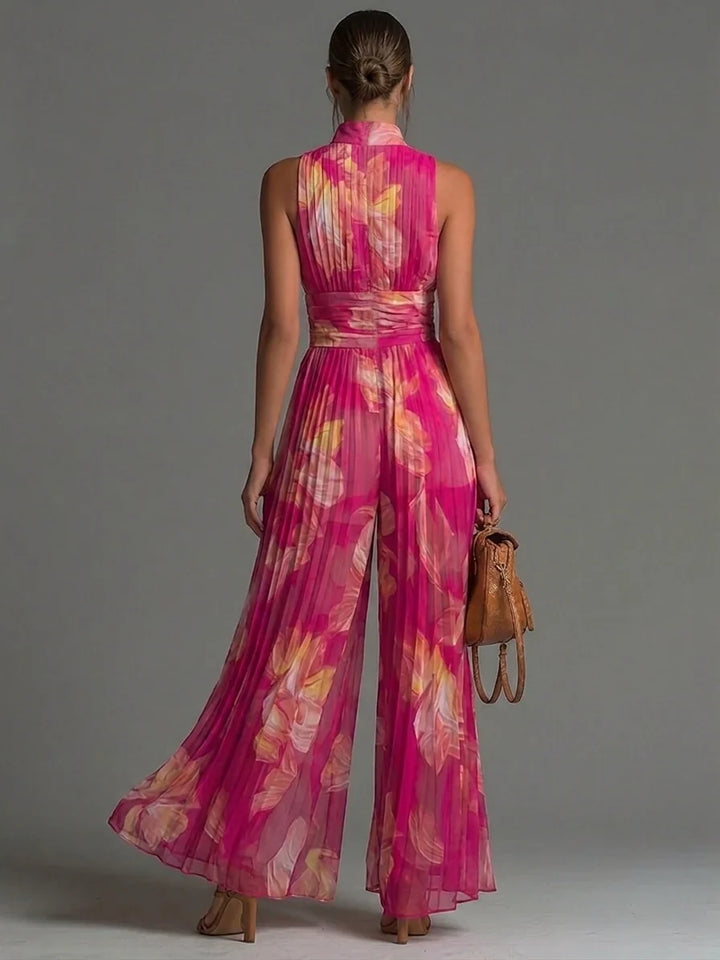 Zakira | Plissierter Halter-Neck Weitbeiniger Jumpsuit