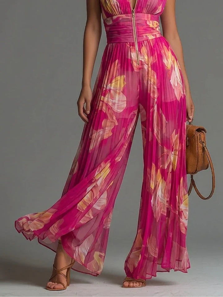 Zakira | Plissierter Halter-Neck Weitbeiniger Jumpsuit