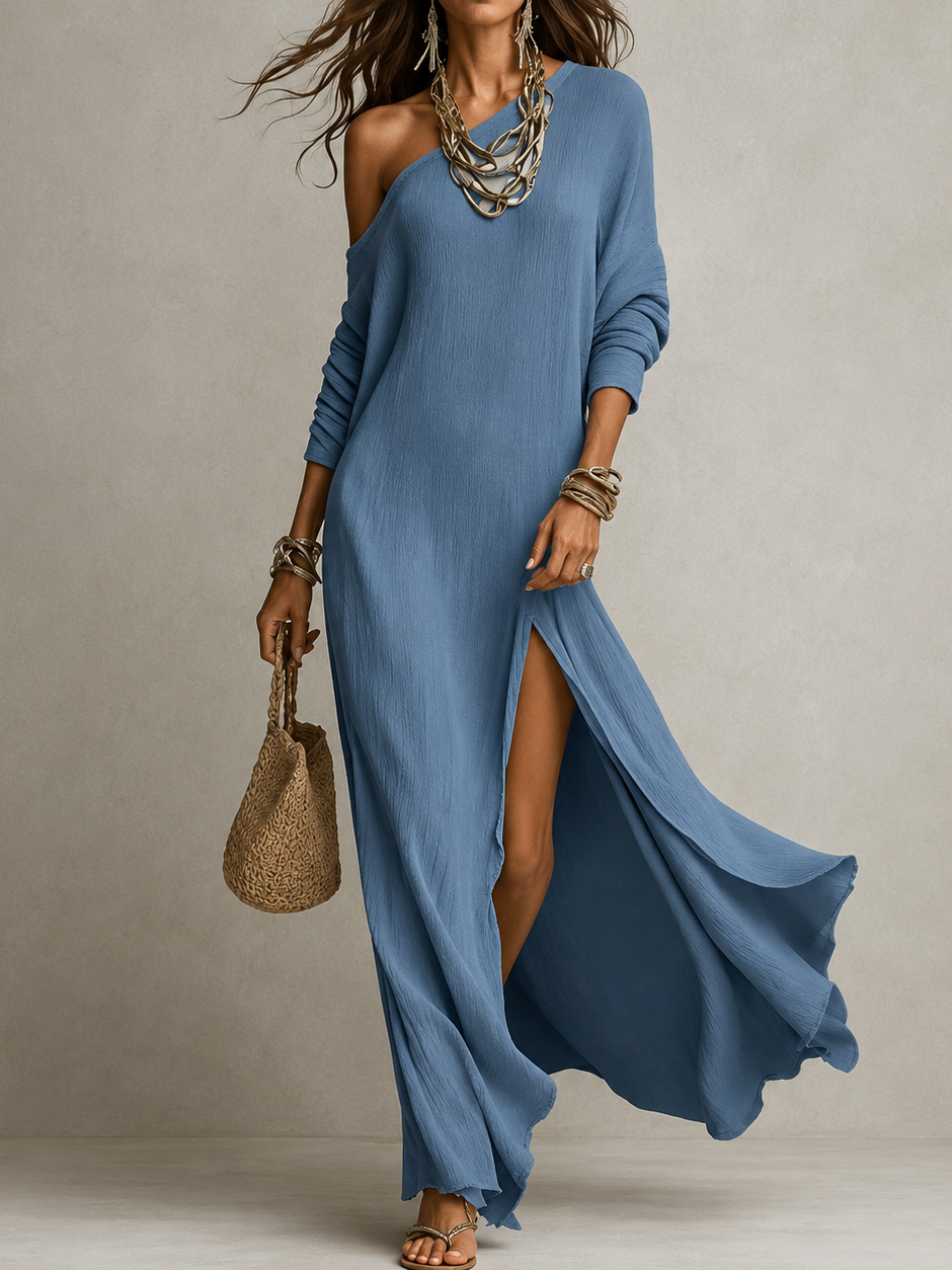 Zelda Elegant One-Shoulder Dress in Blue